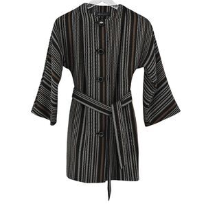 ANNE KLEIN Jacket Womens Sz PS Black Stripe Wool Belted Button Front Bell Sleeve